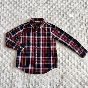 Janie and Jack Red Navy Blue Plaid Button Down Cotton Long Sleeve Shirt Size 4